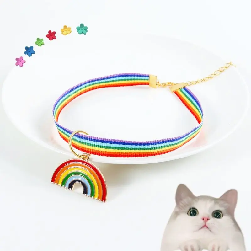 Rainbow Striped Nylon Cat Collars Adjustable Puppy Chihuahua Necklace Safety Pets Rabbit Kitten Collar With Rainbow Pendants
Rainbow Striped Nylon Cat Collars Adjustable Puppy Chihuahua Necklace Safety Pets Rabbit Kitten Collar With Rainbow Pendants