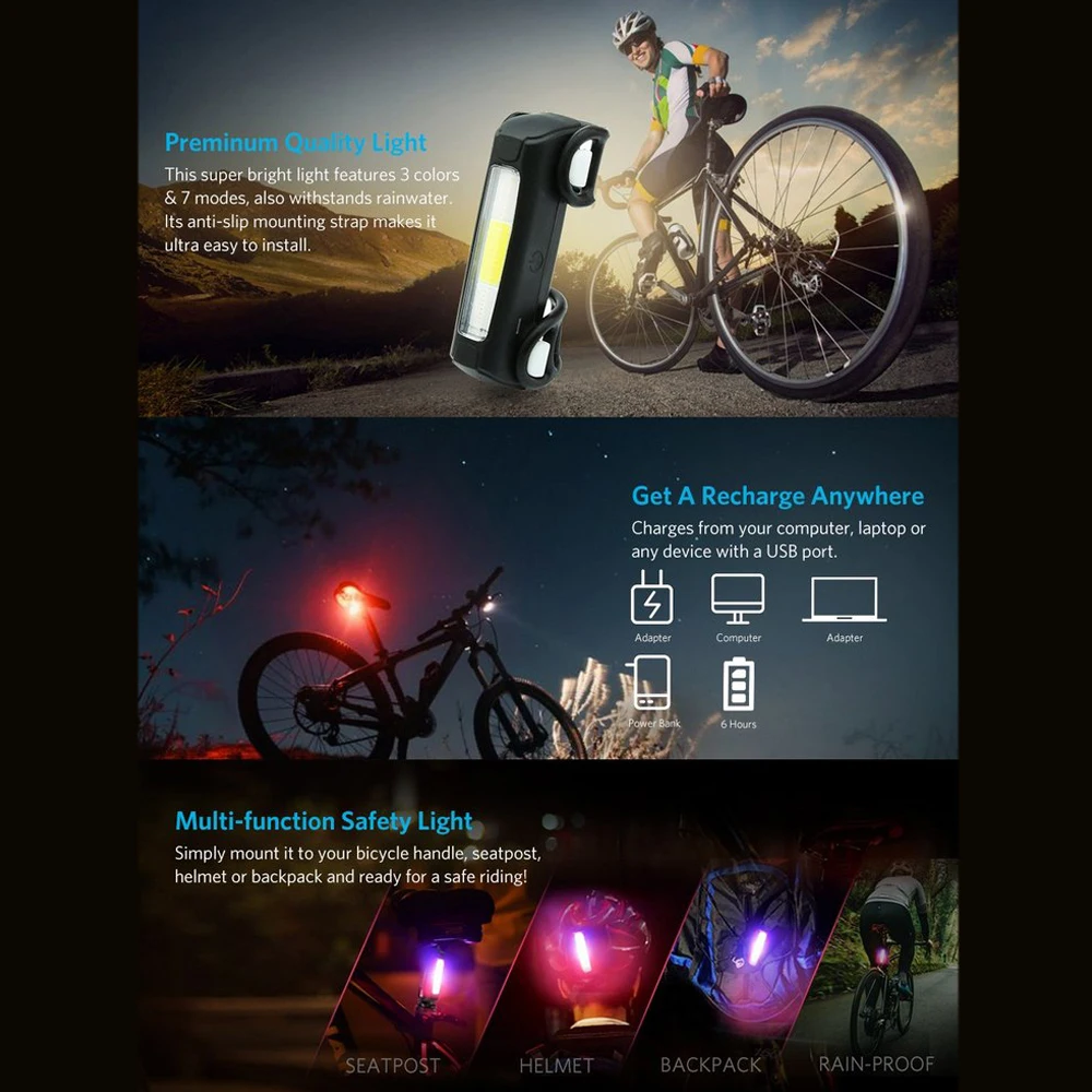 Bicycle Light Waterproof Rear Tail Light LED 7 Modes USB Rechargeable Mountain Bike Bicycle Light Safety Warning Light
Bicycle Light Waterproof Rear Tail Light LED 7 Modes USB Rechargeable Mountain Bike Bicycle Light Safety Warning Light