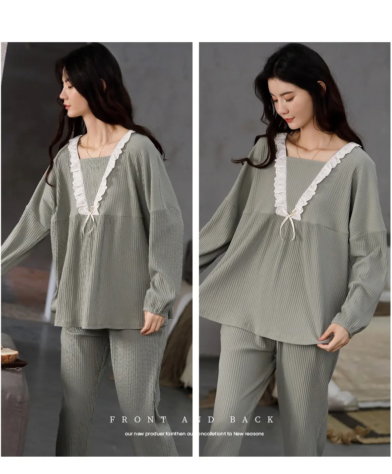 XIFER Autumn and Winter Pure Cotton Sleepwear Women Korean Lace Casual Wearable Solid Color Home Service Suit Pajamas for Women
XIFER Autumn and Winter Pure Cotton Sleepwear Women Korean Lace Casual Wearable Solid Color Home Service Suit Pajamas for Women