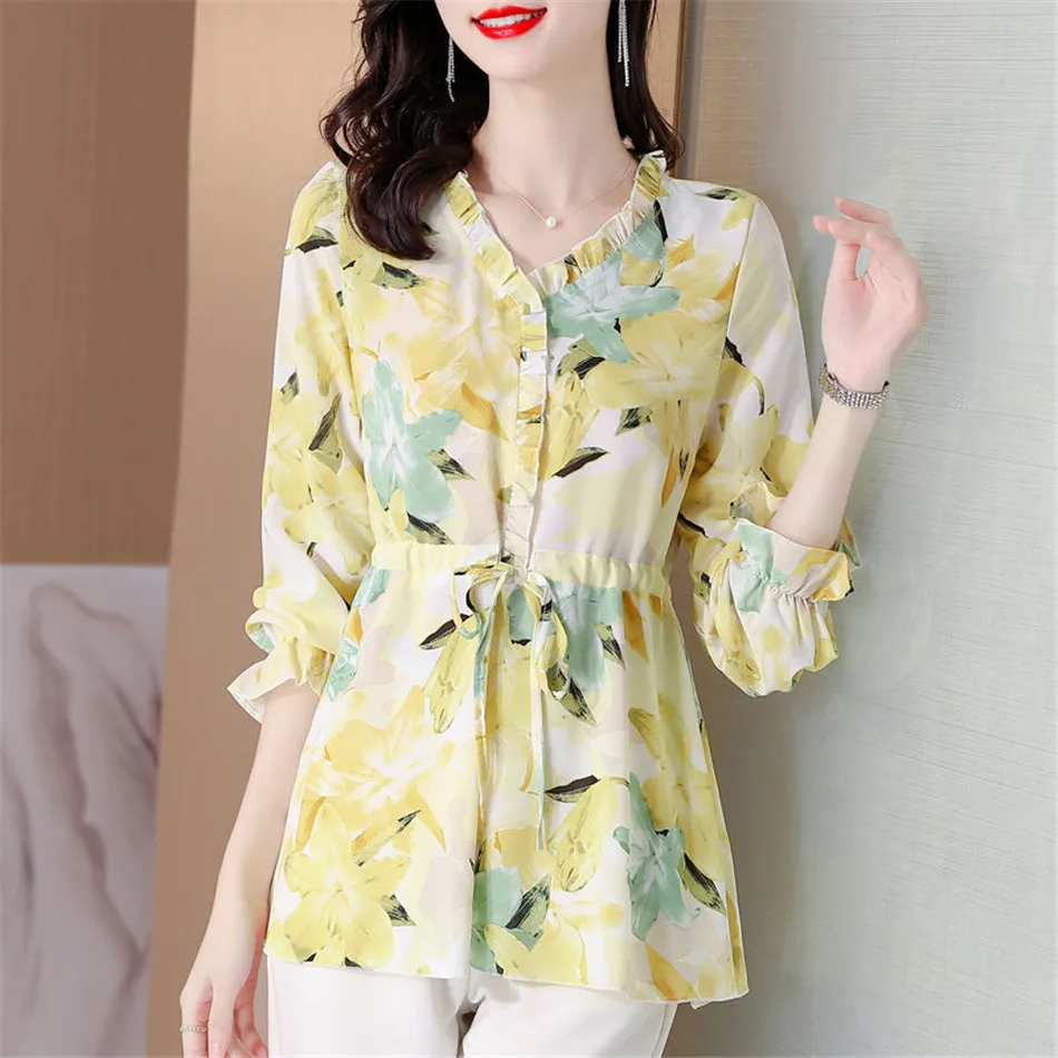 Spring Autumn Women Fashion Chiffon Print Blouses Shirts Long Sleeve Stand Collar Casual Tops Blusas Mid-Length MM1482
Spring Autumn Women Fashion Chiffon Print Blouses Shirts Long Sleeve Stand Collar Casual Tops Blusas Mid-Length MM1482