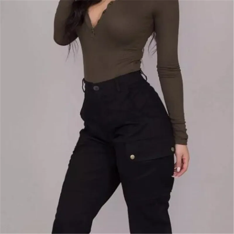 Solid Womens Cargo Pants Pockets Slim-fit Straight High Waist Button Fly Pants Trousers Casual Streetwear Black Womens Trousers
Solid Womens Cargo Pants Pockets Slim-fit Straight High Waist Button Fly Pants Trousers Casual Streetwear Black Womens Trousers