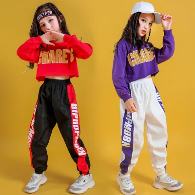 

Kid Cool Hip Hop Clothing Hoodie Sweatshirt Shirt Top Crop Causal Jogger Pants for Girl Jazz Ballroom Dance Costume Clothes Wear