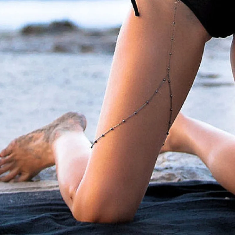 Summer beach fashion sexy leg chain thigh strength elastic rope gold and silver body chain bikini Street Photo women's leg chain
Summer beach fashion sexy leg chain thigh strength elastic rope gold and silver body chain bikini Street Photo women's leg chain