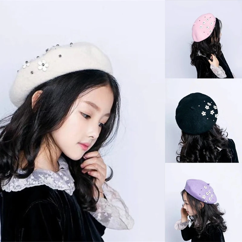 Kids Girl Fashion Pearl Flower Beret Hat Children Vintage Solid Winter Wool Hat Warm French Artist Painter Cap for 2-6 Years Old
Kids Girl Fashion Pearl Flower Beret Hat Children Vintage Solid Winter Wool Hat Warm French Artist Painter Cap for 2-6 Years Old