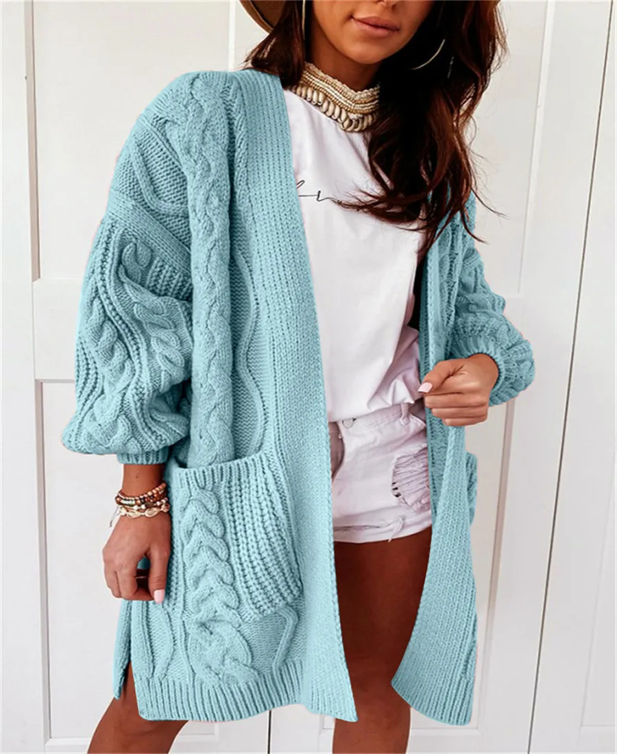 Autumn winter twist long cardigan Women double pocket long sleeve open stitch loose knitted sweater 2021 warm sweater jackets
Autumn winter twist long cardigan Women double pocket long sleeve open stitch loose knitted sweater 2021 warm sweater jackets