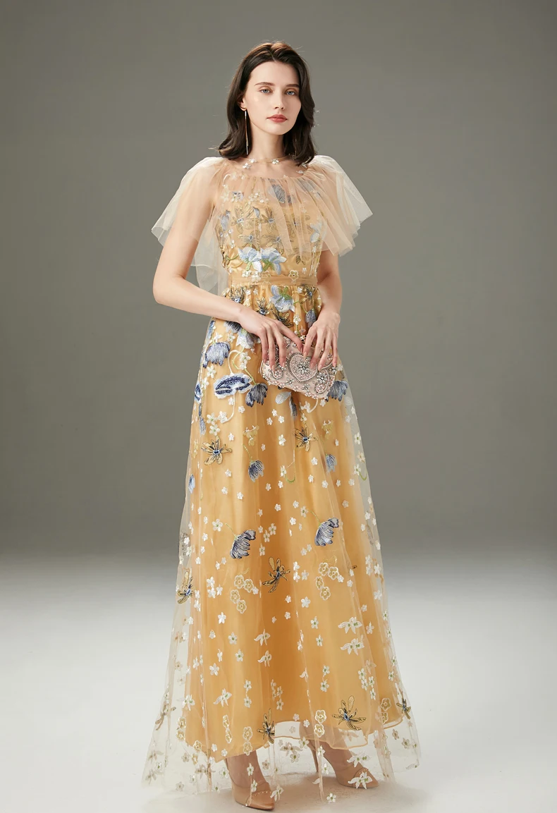 Women's Runway Dresses O Neck Embroidery Layered Ruffles Elegant Long Party Prom Dressess
Women's Runway Dresses O Neck Embroidery Layered Ruffles Elegant Long Party Prom Dressess