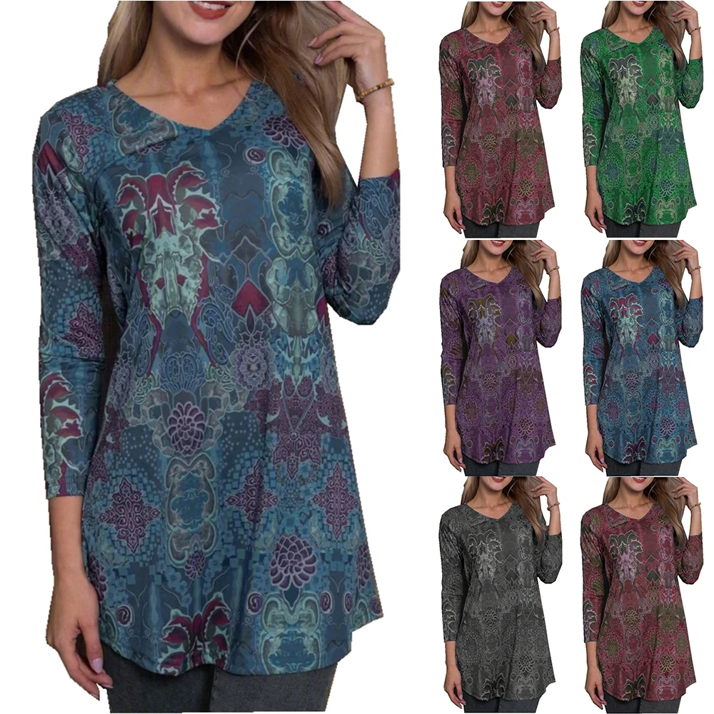 Womens Long Sleeves Flower Printed V Neck T-shirt Ladies Casual V Neck Loose Tunic Long Tops Tee Shirt Pullover Tops Clothes
Womens Long Sleeves Flower Printed V Neck T-shirt Ladies Casual V Neck Loose Tunic Long Tops Tee Shirt Pullover Tops Clothes