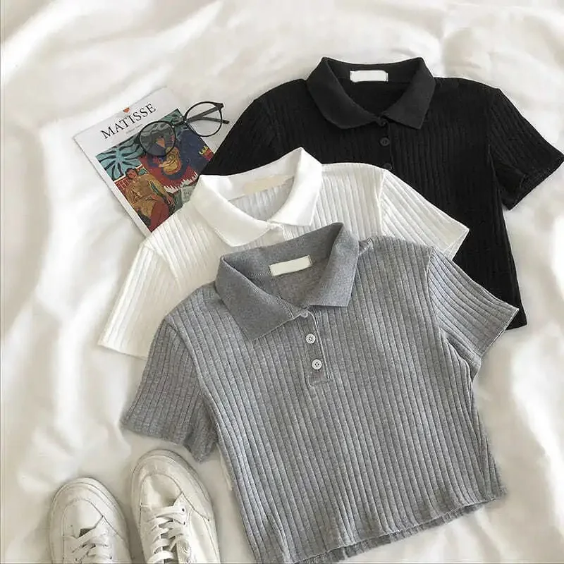 Mmiot Crop Top Female Polo Shirts Summer Short Sleeve T-shirt Women's Vintage Clothes Ribbed Solid Slim Knit Top Cropped Tees
Mmiot Crop Top Female Polo Shirts Summer Short Sleeve T-shirt Women's Vintage Clothes Ribbed Solid Slim Knit Top Cropped Tees