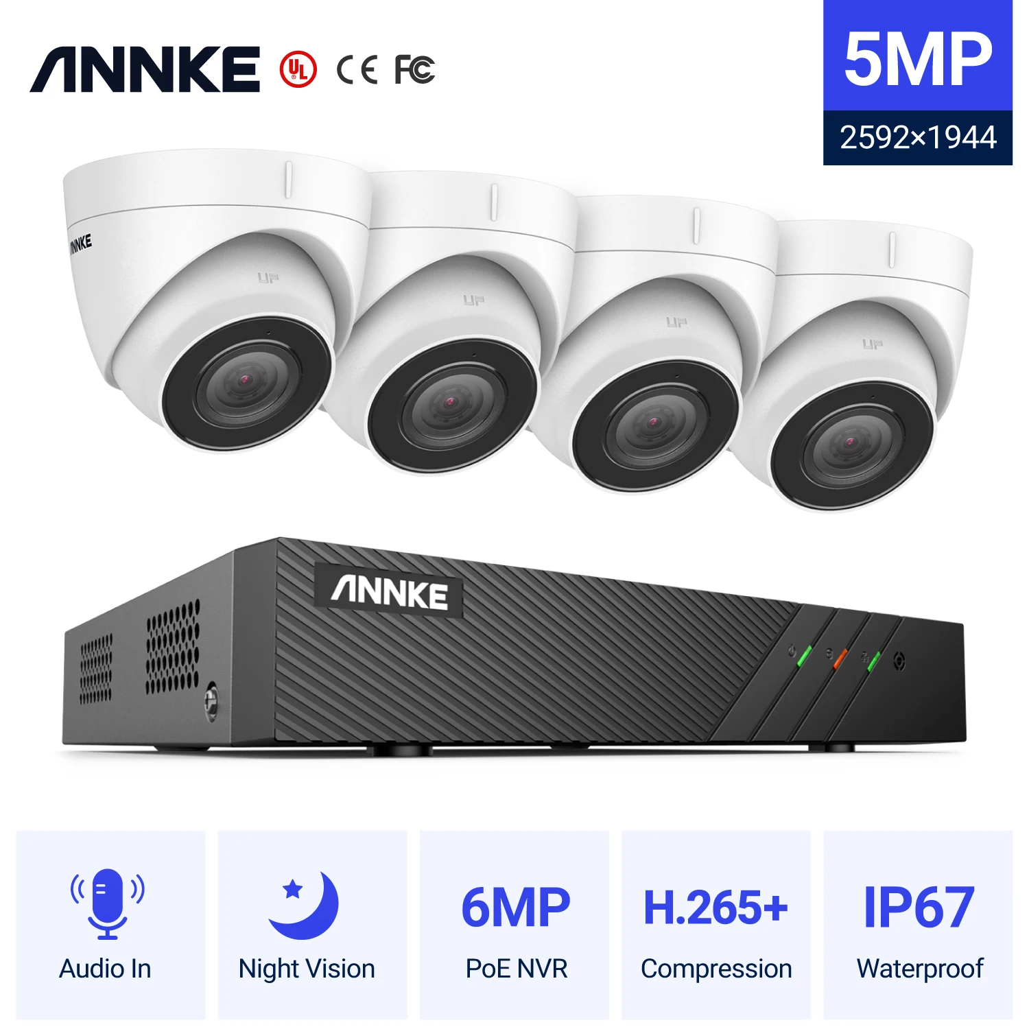 ANNKE 5MP H.265+ Super HD PoE Network Video Security System 4pcs Waterproof Outdoor POE IP Cameras White Dome PoE Camera Kit
ANNKE 5MP H.265+ Super HD PoE Network Video Security System 4pcs Waterproof Outdoor POE IP Cameras White Dome PoE Camera Kit