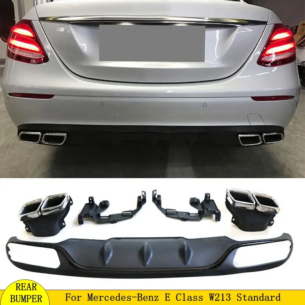 For E Class PP Rear Bumper Lip Diffuser with Exhaust Tips 4 Outlet for Mercedes Benz W213 E200 E300 Standard Bumper 2017-2019
For E Class PP Rear Bumper Lip Diffuser with Exhaust Tips 4 Outlet for Mercedes Benz W213 E200 E300 Standard Bumper 2017-2019