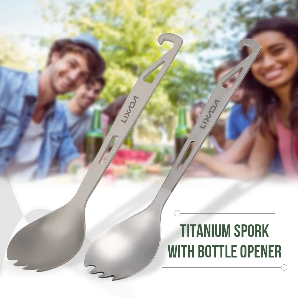 Lixada из титана Spork с открывалкой для бутылок легкая уличная столовая ложка вилка