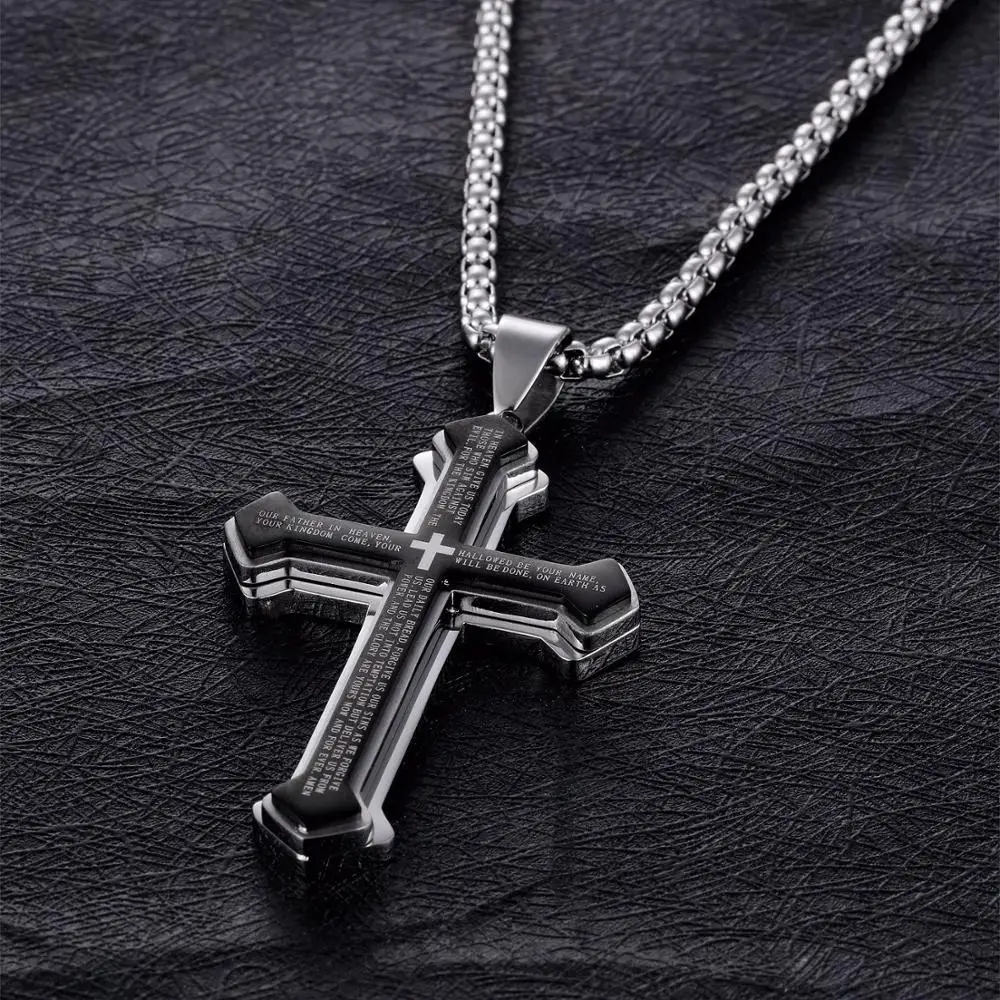 European Three-Layer Cross Necklace Men's And Women Hot Selling Titanium Steel Bible Pendant Fashion Black White Double-Sided
European Three-Layer Cross Necklace Men's And Women Hot Selling Titanium Steel Bible Pendant Fashion Black White Double-Sided