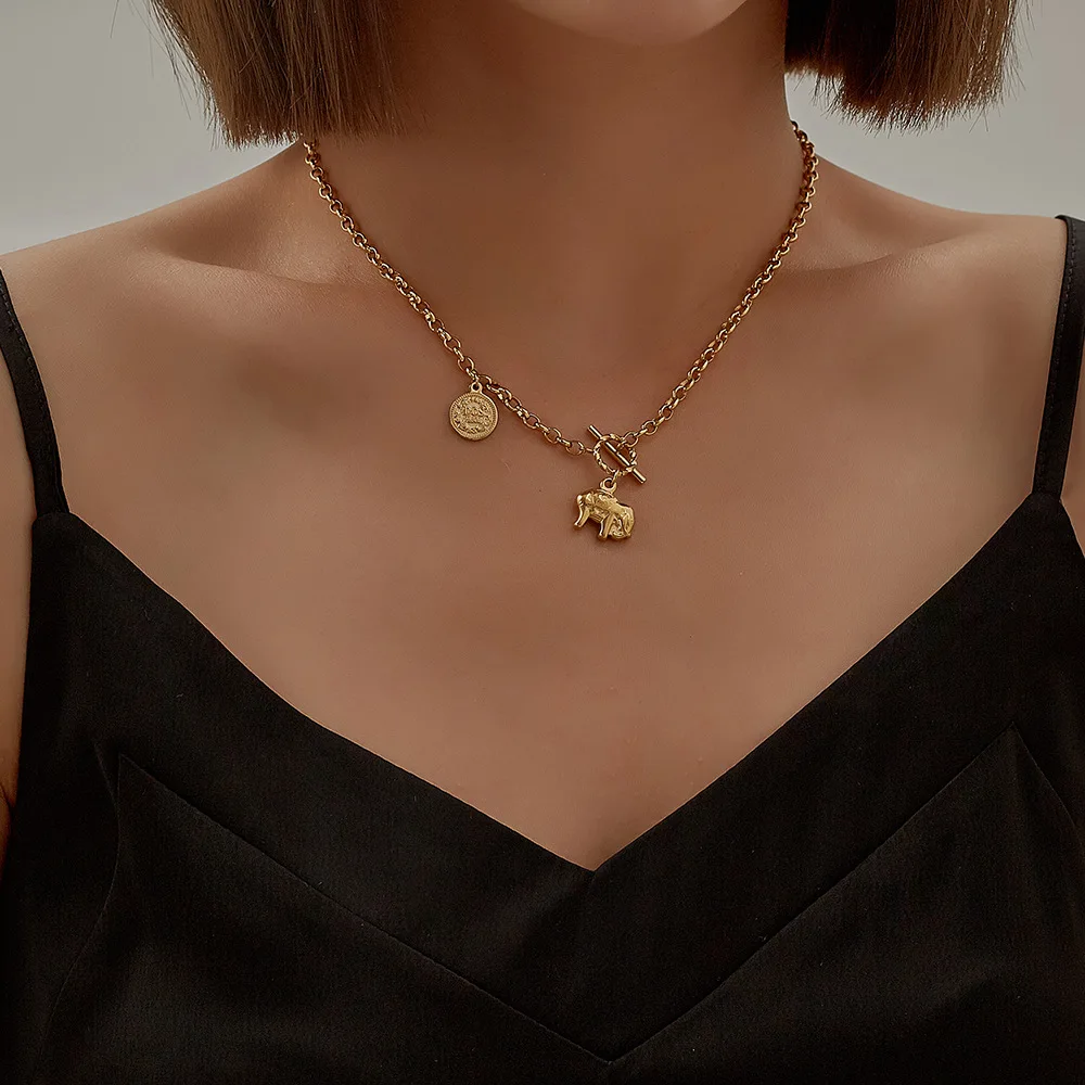 Necklace Personality Coins Animal Elephant Pendant Choker Stainless Steel Golden Color Collar OT Buckle Trend Chain Jewelry
Necklace Personality Coins Animal Elephant Pendant Choker Stainless Steel Golden Color Collar OT Buckle Trend Chain Jewelry