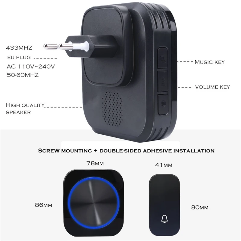 Self Powered Wireless DoorBell Door Bell Night Light No Battery EU Plug Smart Home 1 2 Button 1 2 Receiver Waterproof Doorbell
Self Powered Wireless DoorBell Door Bell Night Light No Battery EU Plug Smart Home 1 2 Button 1 2 Receiver Waterproof Doorbell