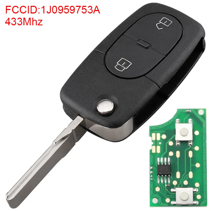 

433Mhz 2 Buttons Automobile Car Remote Key Fob with ID48 Chip 1J0959753A Fit for VW Volkswagen Passat Golf MK4 1998-2001