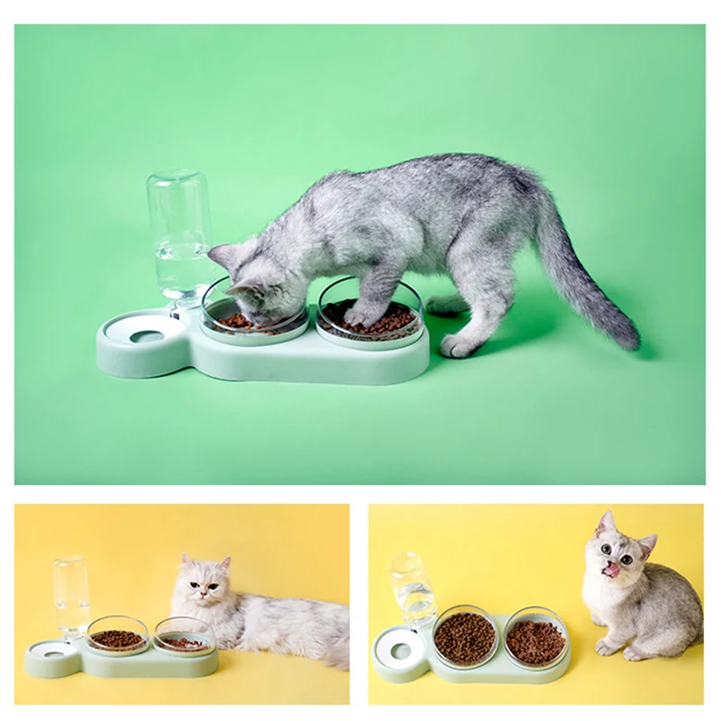 

Тройная миска для собак и кошек, автоматическая поилка для домашних животных, двойная миска для еды с дозатором воды, бутылка, чаша, съемная ...