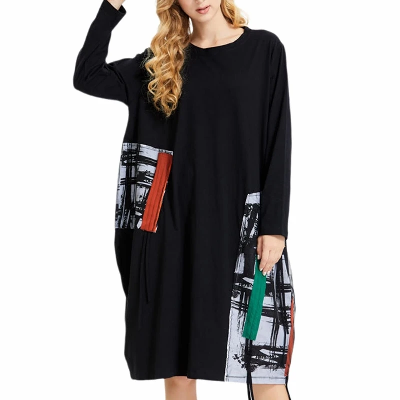 Women's Color Contrast Dress Medium Length 2021 Autumn Long Sleeve Base Dresses For Female O Neck Black Loose Clothes
Women's Color Contrast Dress Medium Length 2021 Autumn Long Sleeve Base Dresses For Female O Neck Black Loose Clothes