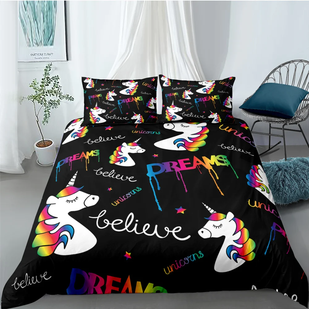 Cartoon Unicorn 3D Animal Pattern Bedding Set King Size Duvet Cover and Pillowcase Home Textiles 2/3pcs Holiday Bedroom Decor 
Cartoon Unicorn 3D Animal Pattern Bedding Set King Size Duvet Cover and Pillowcase Home Textiles 2/3pcs Holiday Bedroom Decor