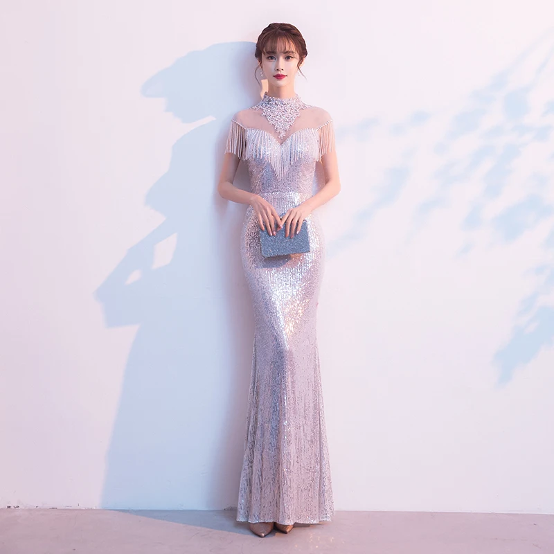 Evening Dress Embroidery High Neck New Tassel Short Sleeves Sequins Floor-length Mermaid Plus size Women Formal Party Gown C914
Evening Dress Embroidery High Neck New Tassel Short Sleeves Sequins Floor-length Mermaid Plus size Women Formal Party Gown C914