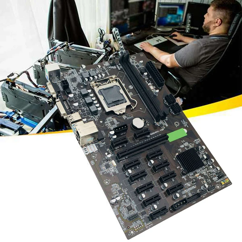 Материнская плата B250 BTC для майнинга LGA115 с DDR4 4 Гб 22133 МГц ОЗУ + сетевой кабель RJ45 SATA