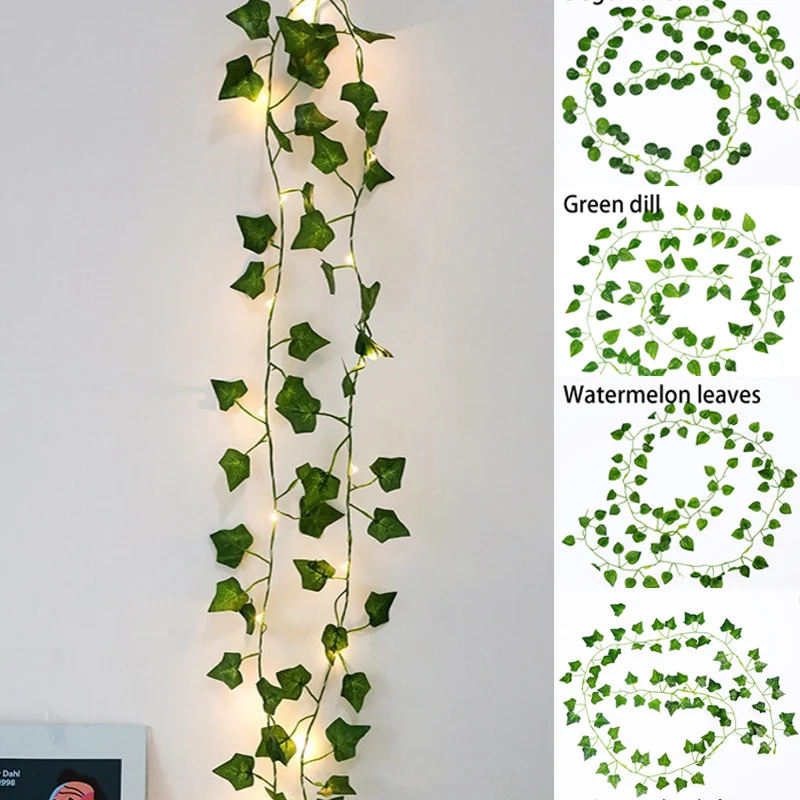 

2M 20 LEDs Artificial Green Leaf Rattan Garland String Lights Fake Vine Ivy Fairy Light Wedding Festival Party Home Decoration