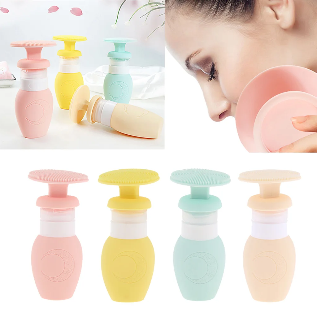 Empty Travel Bottle with Cleaning Brush Cap Shampoo Shower Lotion Storage