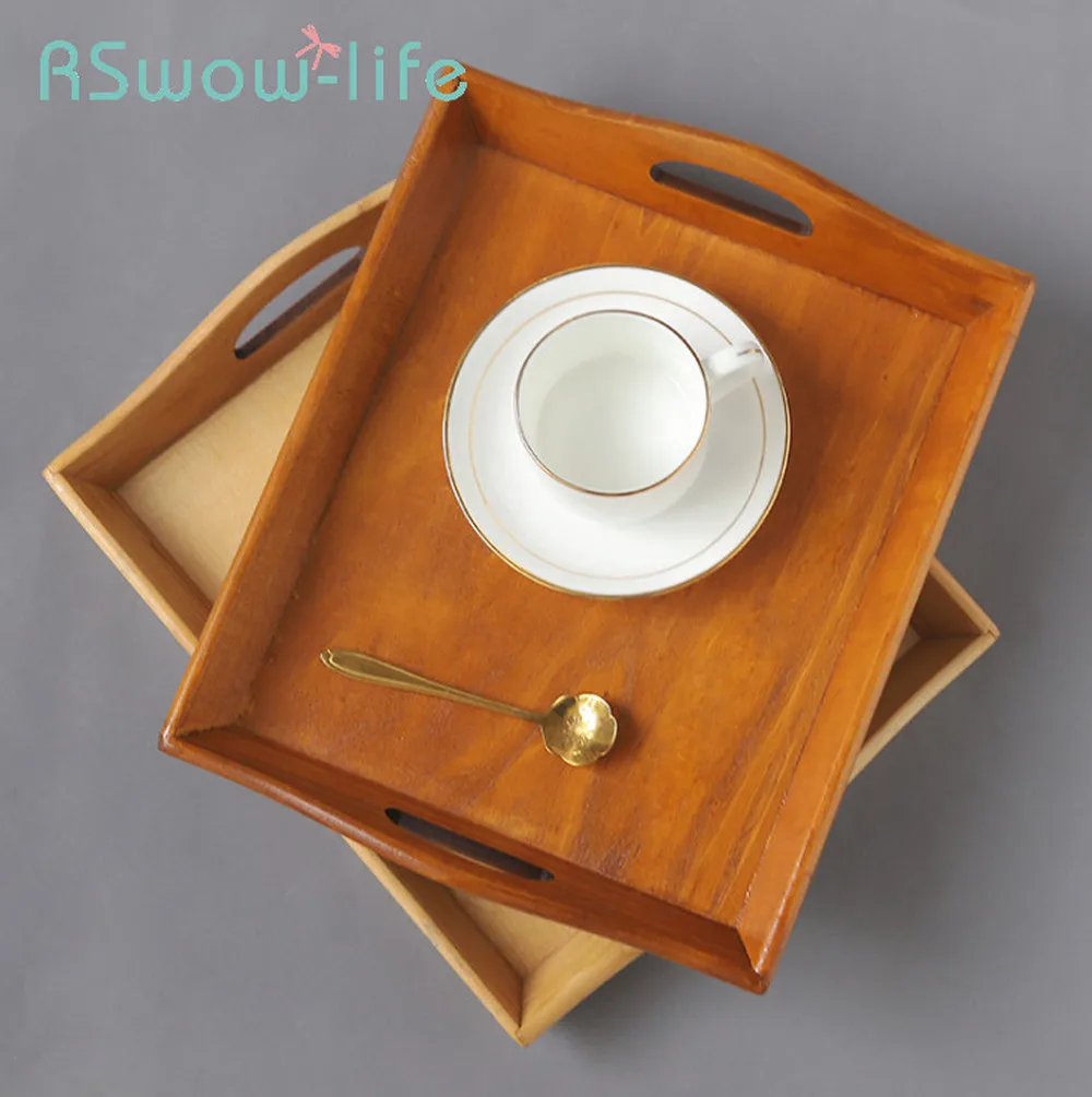 

30.8*25.8*3.1cm Simple Solid Wood Tray Rectangular Wooden Tray Home Wooden Vintage Tea Trays Serving Trays For Kitchen Storage