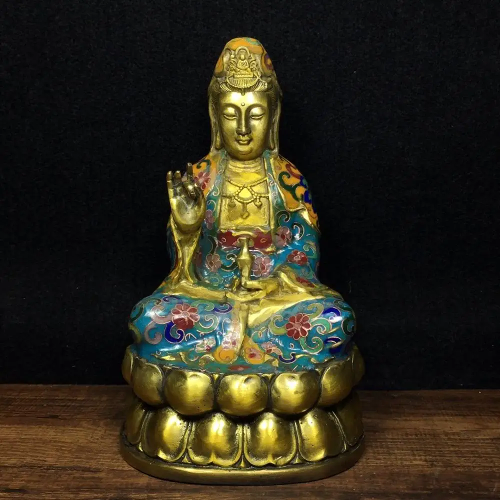 Home Decor 9" Tibet Buddhism Temple Old Bronze Cloisonne Enamel Guanyin Bodhisattva Statue Amitabha Enshrine the Buddha
Home Decor 9" Tibet Buddhism Temple Old Bronze Cloisonne Enamel Guanyin Bodhisattva Statue Amitabha Enshrine the Buddha
