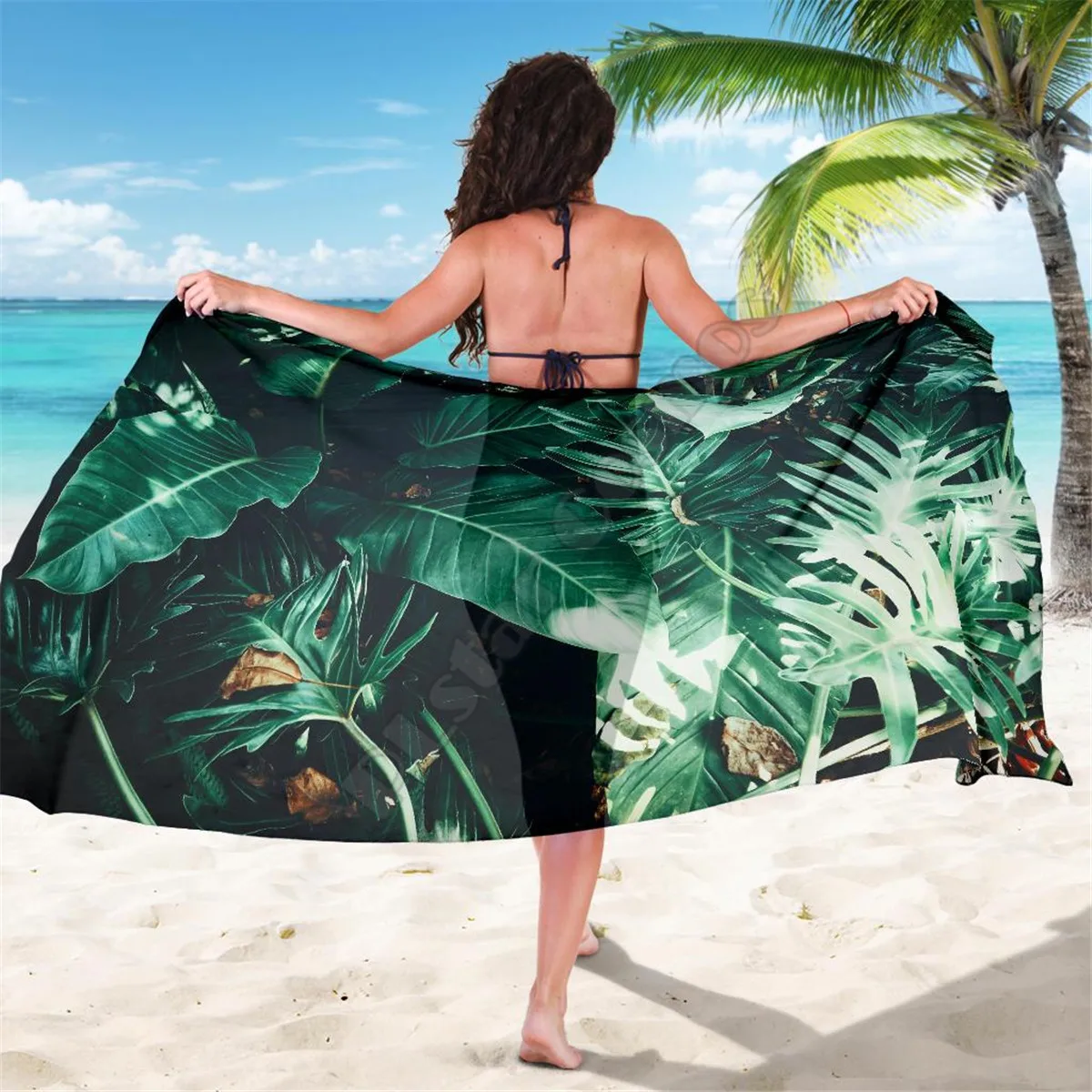 

Green Plants Sarong 3D printed Towel Summer Seaside resort Casual Bohemian style Beach Towel 02