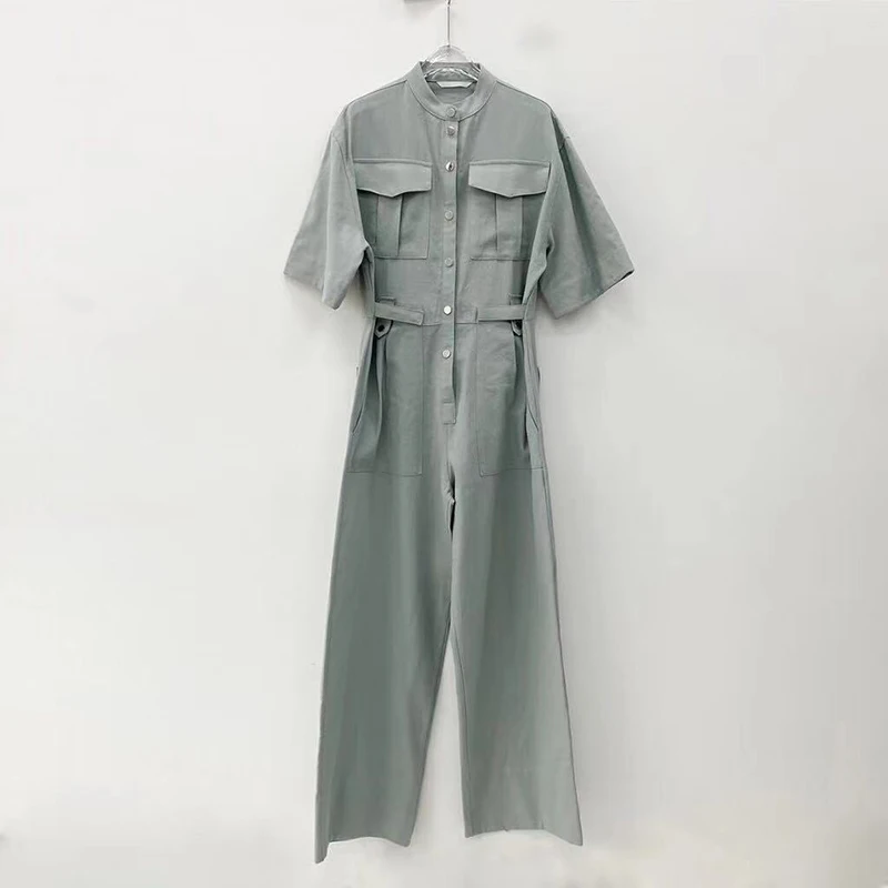 Korejpaa Women Jumpsuits 2021 Summer Korean Chic Simple Round Neck Metal Buttons High Waist Multi-Pocket Wide-Leg Casual Overall
Korejpaa Women Jumpsuits 2021 Summer Korean Chic Simple Round Neck Metal Buttons High Waist Multi-Pocket Wide-Leg Casual Overall