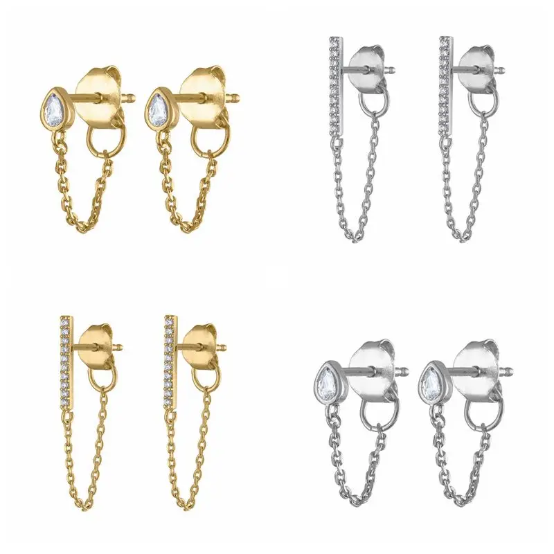 925 Silver Ear Needle simple CZ Crystal Chain Stud Earring for Women Piercing Pendiente Clips Rock Punk Clips Crystal Jewelry
925 Silver Ear Needle simple CZ Crystal Chain Stud Earring for Women Piercing Pendiente Clips Rock Punk Clips Crystal Jewelry