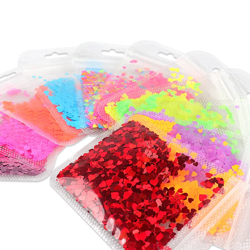 

11pcs Valentine's Day Love Heart Nail Art Decorations Glitter Sequin For Nail Design Neon/Holographic Paillette Manicure Flakes