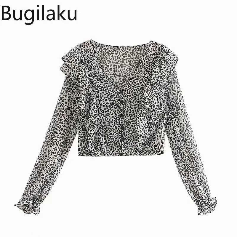 Женская однобортная блузка Bugilaku, рубашки с оборками в леопардовой раскраске, блузка с длинным рукавом и V-образным вырезом, корейский топ в у...
Женская однобортная блузка Bugilaku, рубашки с оборками в леопардовой раскраске, блузка с длинным рукавом и V-образным вырезом, корейский топ в у...