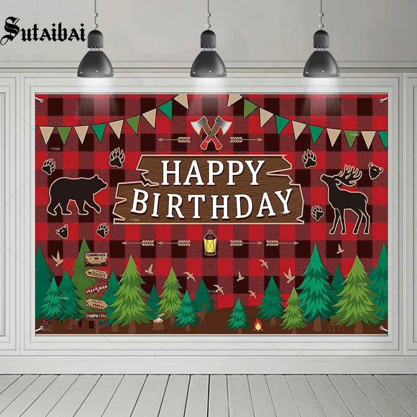 

Декорация для вечевечерние в стиле Lumberjack, баннер на день рождения, красный плед, дикие животные, фотобудка, фон для зимнего детского дня рождения