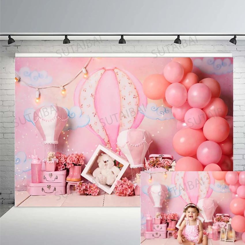 Baby Bear Birthday Cake Smash Backdrop Pink Hot Air Balloons Floral Girl Portrait Photo Background Photography Photo Studio
Baby Bear Birthday Cake Smash Backdrop Pink Hot Air Balloons Floral Girl Portrait Photo Background Photography Photo Studio