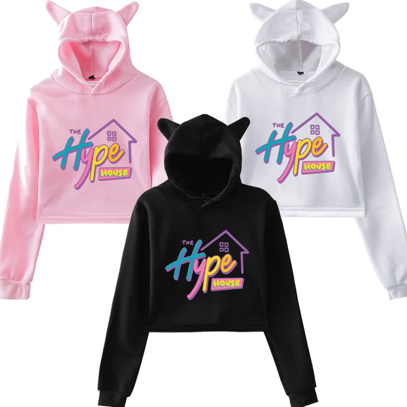Женская Hype толстовки для дома молодых девушек House Pink Cat Ear Короткие топы пуловер в