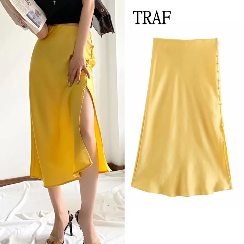TRAF Skirts Women 2021 Summer Silk Satin Skirts Women High Waisted Elegant A-Line Yellow Pink Office Ladies Midi Skirt Party
TRAF Skirts Women 2021 Summer Silk Satin Skirts Women High Waisted Elegant A-Line Yellow Pink Office Ladies Midi Skirt Party