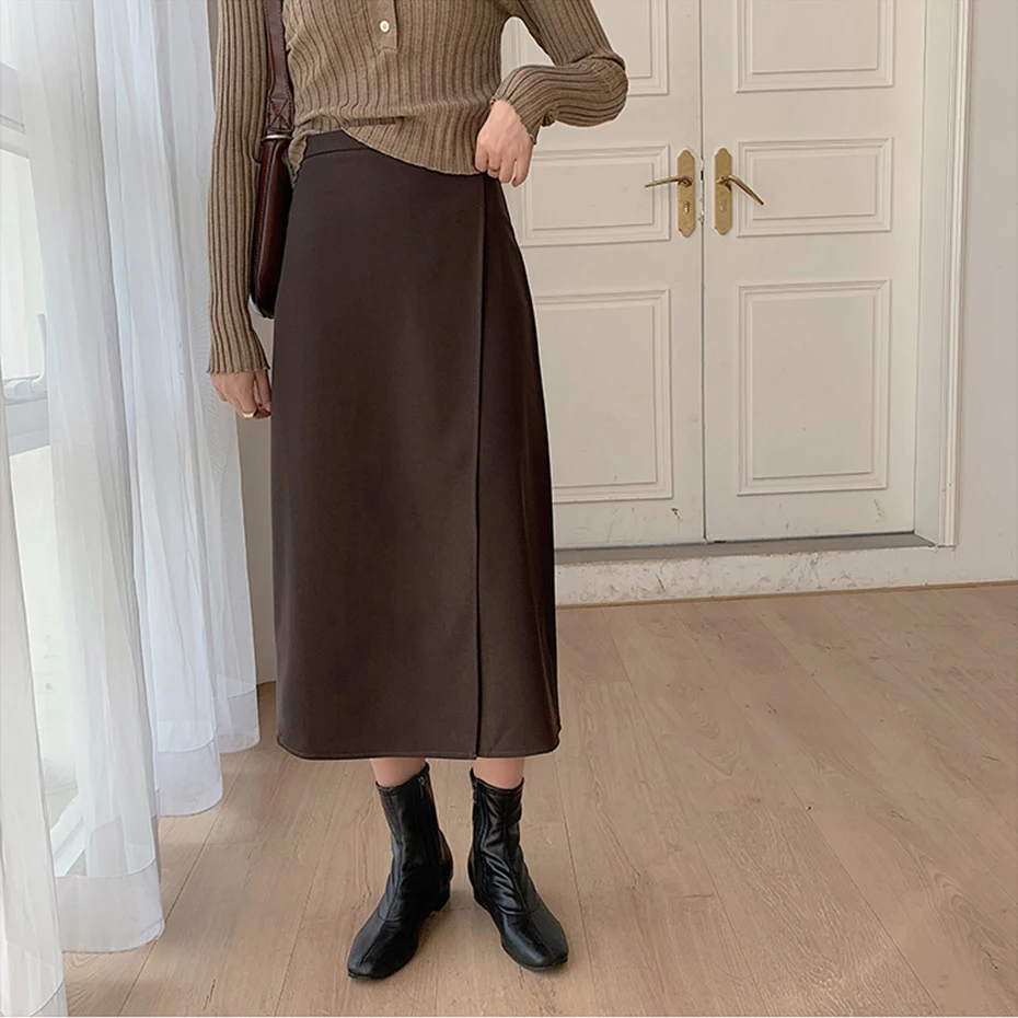 Early Autumn Retro French Draped Suit Skirt Female Temperament High Waist Loose Knee-length Skirt Women Zipper Lining Saia Mujer 
Early Autumn Retro French Draped Suit Skirt Female Temperament High Waist Loose Knee-length Skirt Women Zipper Lining Saia Mujer