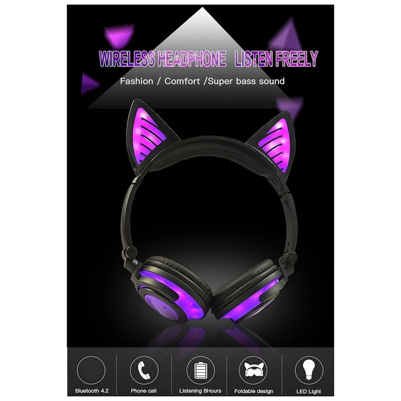Wireless Bluetooth Earphone Foldable Flashing Cat Ear Children Headphones Gaming Headset with LED Light Purple 
Wireless Bluetooth Earphone Foldable Flashing Cat Ear Children Headphones Gaming Headset with LED Light Purple