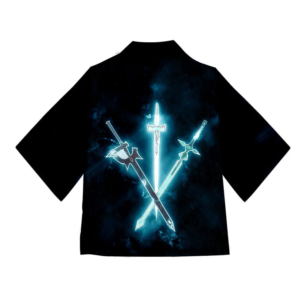 Men Women cardigan SAO Summer Kimono Anime Sword Art Online Kimono Haori Yukata Short Sleeve Boy kimono beach loose 
Men Women cardigan SAO Summer Kimono Anime Sword Art Online Kimono Haori Yukata Short Sleeve Boy kimono beach loose