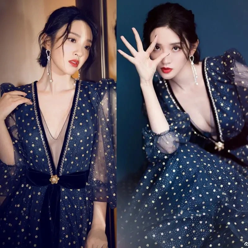 Dresses Women Shiny Polka Dots Dress Sexy Deep V Long Sleeve Long Dress Slim Diamonds Beaded Party Cele Dresses Vestidos SY110
Dresses Women Shiny Polka Dots Dress Sexy Deep V Long Sleeve Long Dress Slim Diamonds Beaded Party Cele Dresses Vestidos SY110