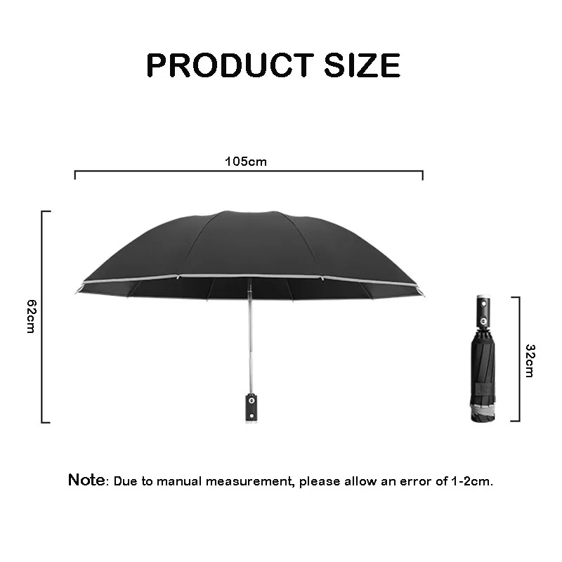Automatic Reverse Folding Umbrella LED Reflective Strip Automatic Umbrella Flashlight Three-fold Windproof Car Business Umbrella
Automatic Reverse Folding Umbrella LED Reflective Strip Automatic Umbrella Flashlight Three-fold Windproof Car Business Umbrella