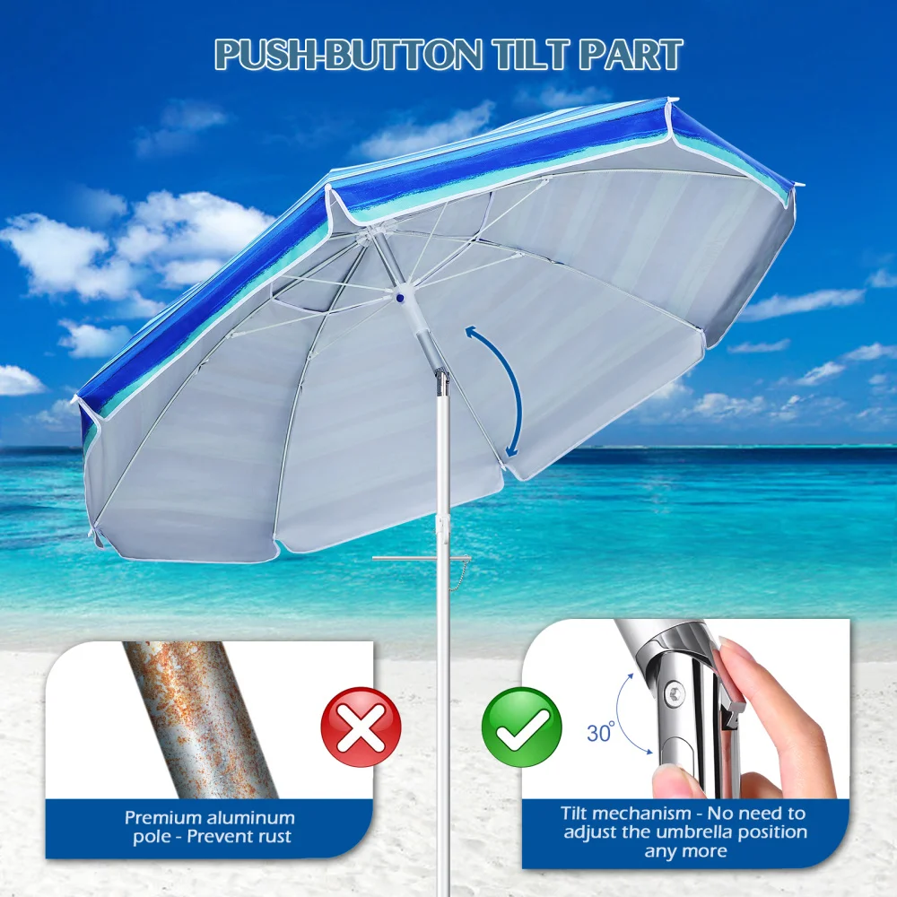 MOVTOTOP S21O 6.5ft Beach Umbrella Outdoor Sunshade Umbrella Crank Adjustable Umbrella Canopy for Garden Deck Backyard Pool (Str