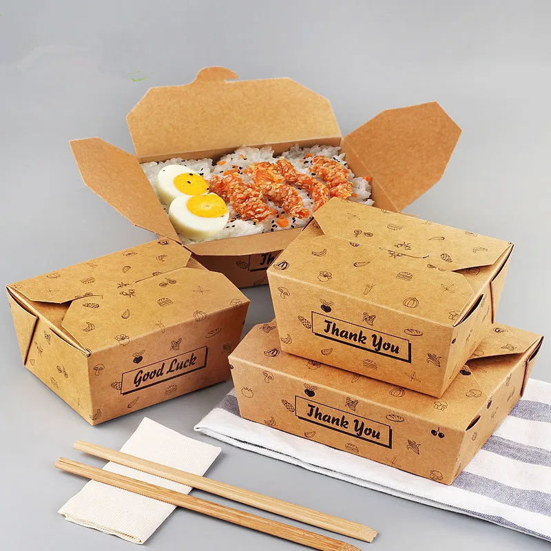 25 шт Одноразовые крафт бумаги на вынос упаковочная коробка жареная курица паста