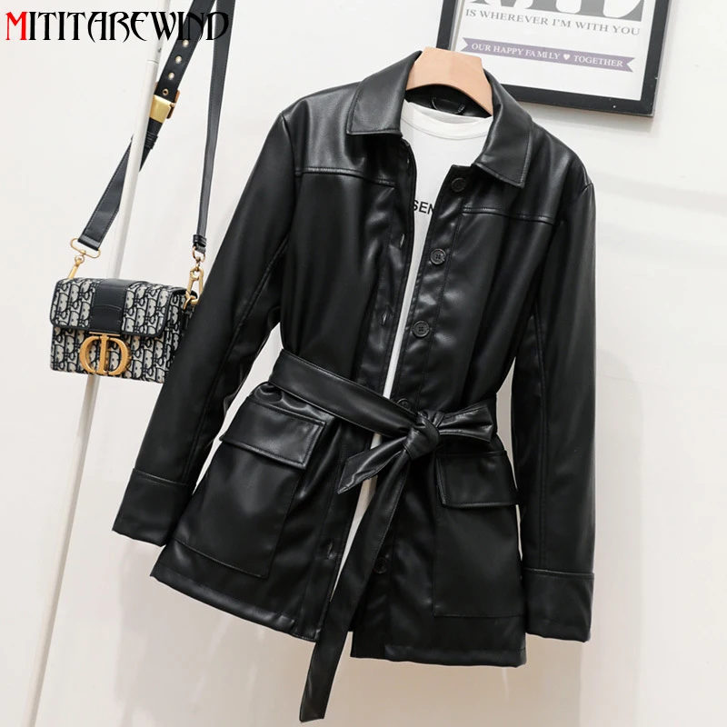 2021 New Spring Autumn PU Leather Jacket Women Single Breasted Mid-long Windbreaker Faux Leather Coat Female With Belt S-XL
2021 New Spring Autumn PU Leather Jacket Women Single Breasted Mid-long Windbreaker Faux Leather Coat Female With Belt S-XL