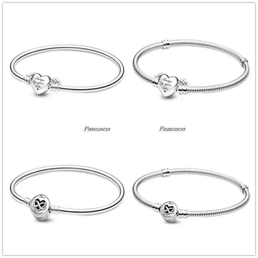 

Authentic 925 Sterling Silver Moments Heart Infinity Clasp Snake Chain Bracelet Bangle Fit Bead Charm Diy Fashion Jewelry