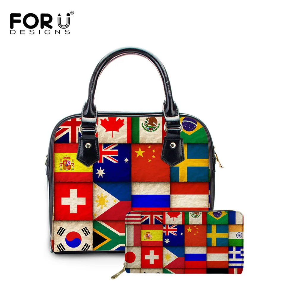 FORUDESIGNS Individual Multi-national Flag Stitching Printed Ladies Leather Handbag and Purse Set Travel Women Storage Bags
FORUDESIGNS Individual Multi-national Flag Stitching Printed Ladies Leather Handbag and Purse Set Travel Women Storage Bags