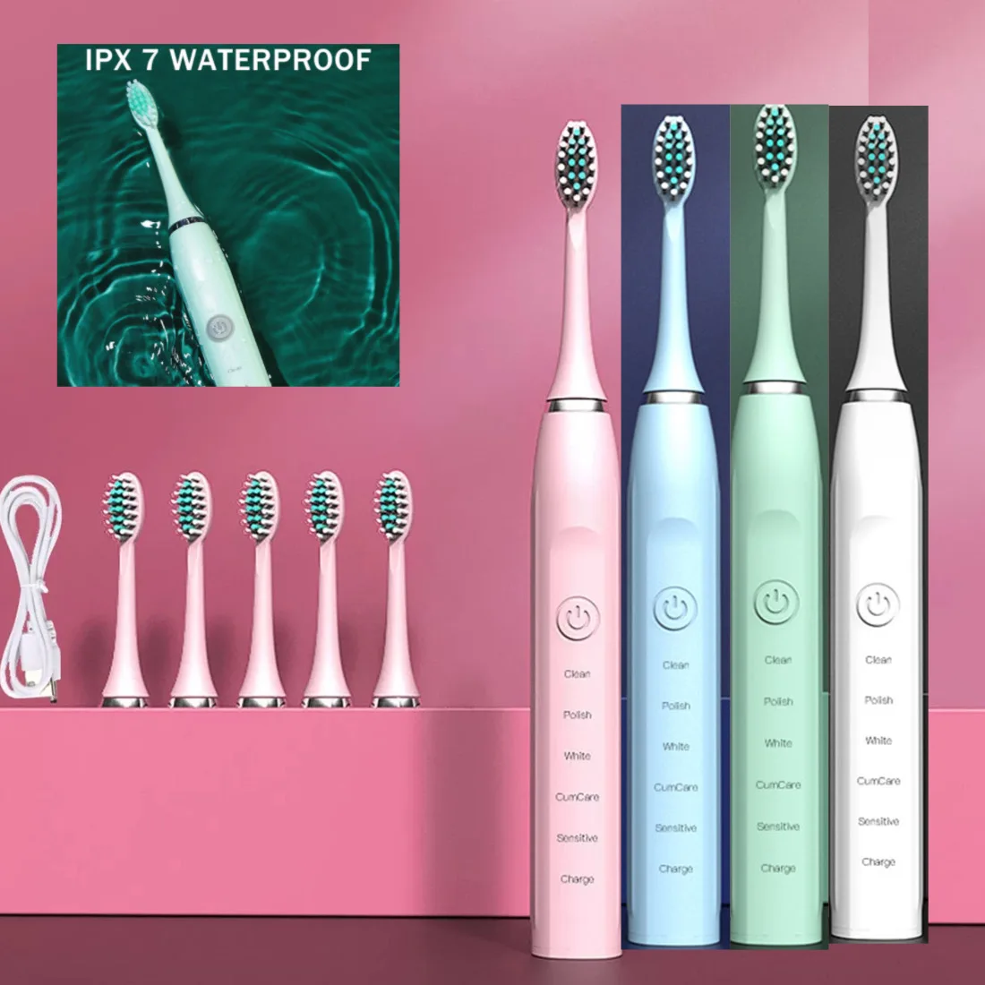 Sonic Electric Toothbrush Adults Waterproof Toothbrush USB Rechargeable Replacement Brush Heads Teeth Whitening Brush
Sonic Electric Toothbrush Adults Waterproof Toothbrush USB Rechargeable Replacement Brush Heads Teeth Whitening Brush