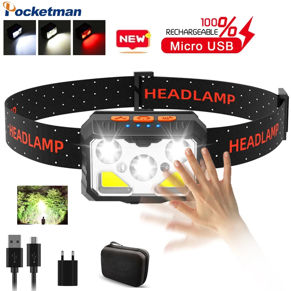Most Powerful LED Headlamp Sensor Headlight USB Rechargeable Head Lamp Waterproof Head Torch Lantern for Camping Fishing Lamp
Most Powerful LED Headlamp Sensor Headlight USB Rechargeable Head Lamp Waterproof Head Torch Lantern for Camping Fishing Lamp