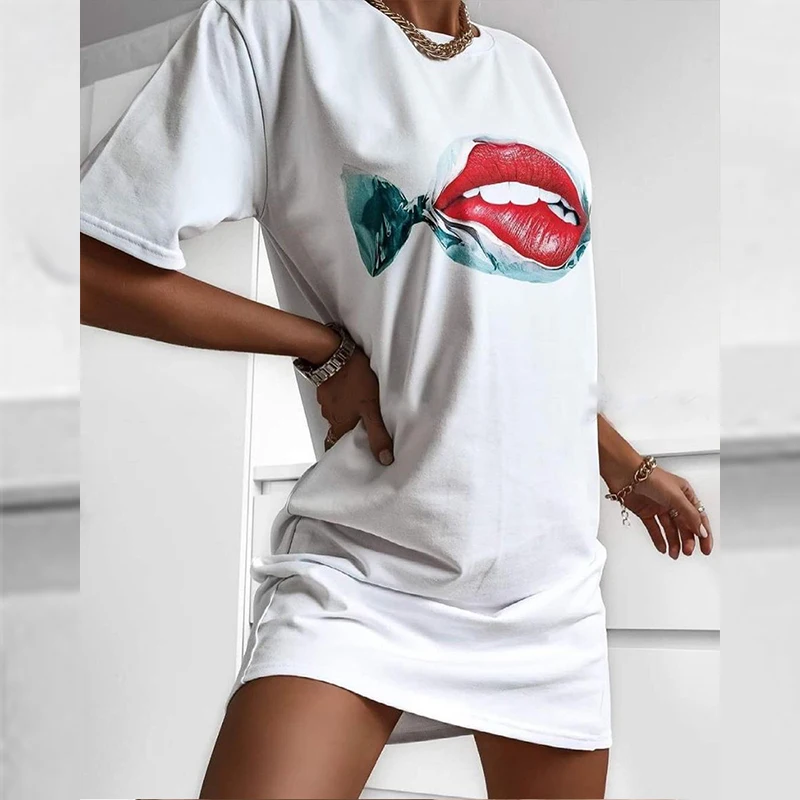 Lady Casual O Neck Tee Shirt Dress Simple Fashion Lips Print Women Pullover Dress Summer Short Sleeve Mini Party Dress Vestidos
Lady Casual O Neck Tee Shirt Dress Simple Fashion Lips Print Women Pullover Dress Summer Short Sleeve Mini Party Dress Vestidos